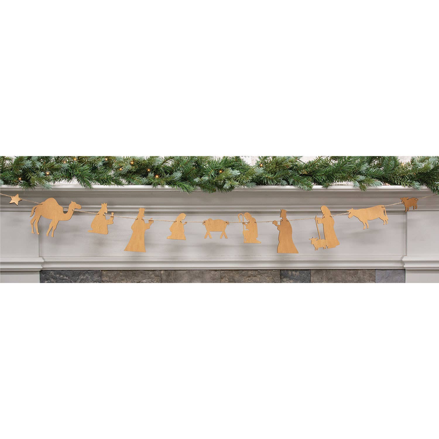 Natural Wood Nativity Garland