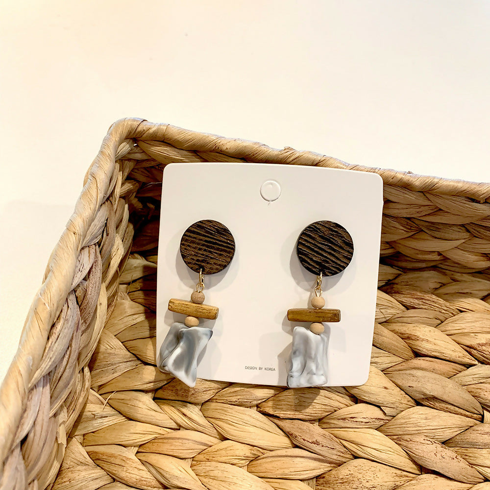 Handmade Natural Wooden Earrings Beach Style #24