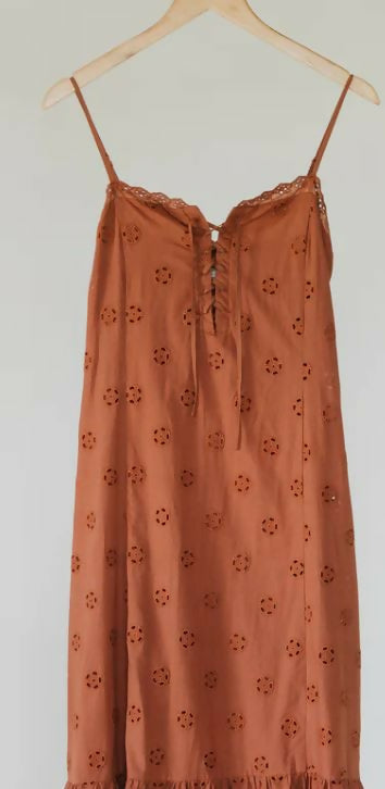 maple brown embroridered dress