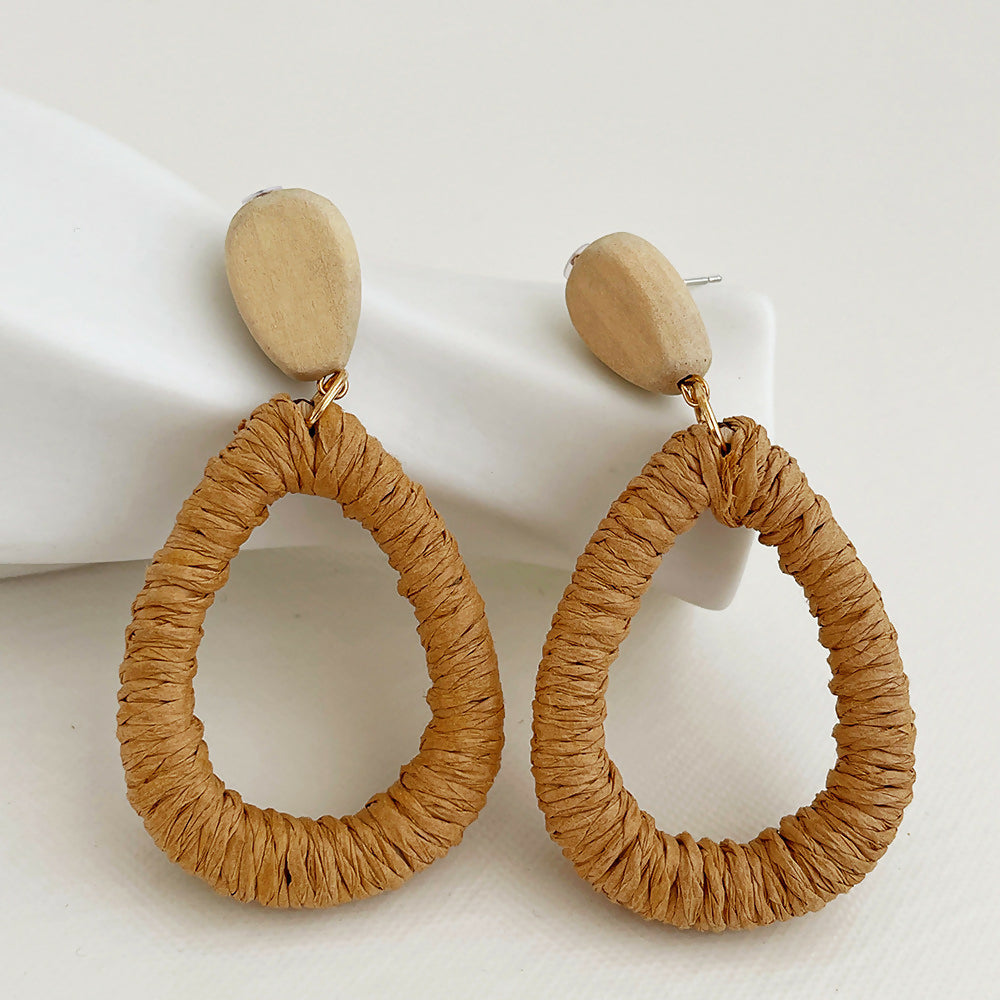 Handmade Natural Wooden Earrings Beach Style #33