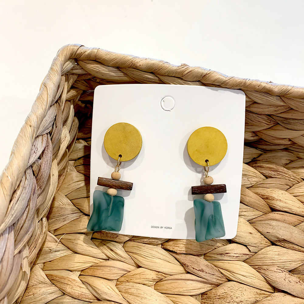 Handmade Natural Wooden Earrings Beach Style #25