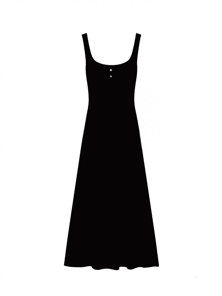 Ribbed Maxi Tank Dress. Black