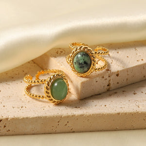 18K Gold-Plated adjustable ring set with fluorite #45