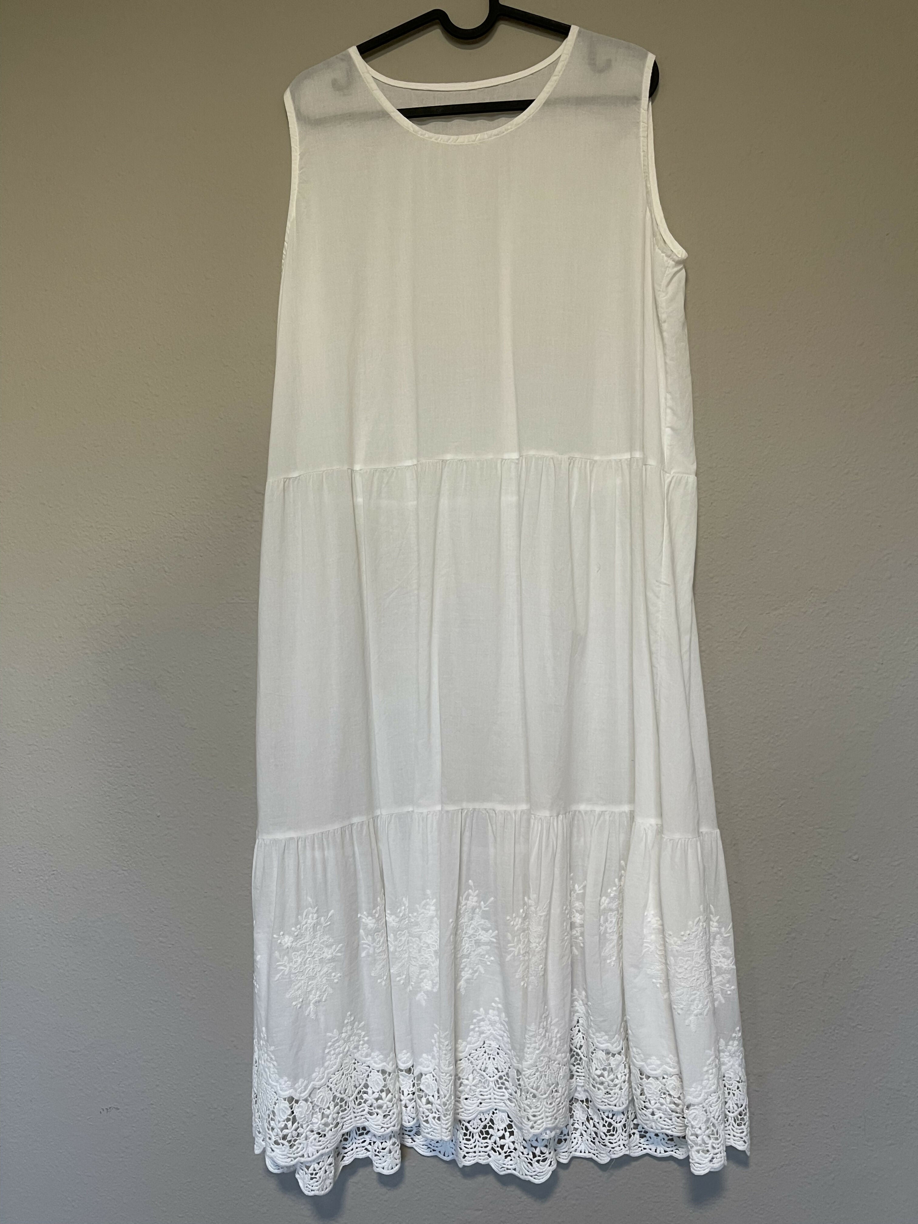 100% Cloud-Soft and Breathable Pure Cotton Embroidered Sleeveless Dress White