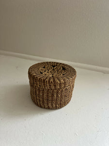 Vintage Rattan+Glass Lidded Bowl