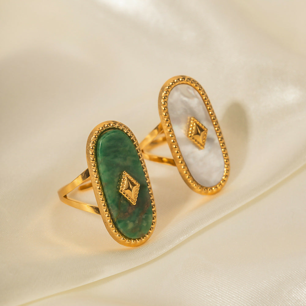 18K Gold-Plated adjustable ring set with African jade#47