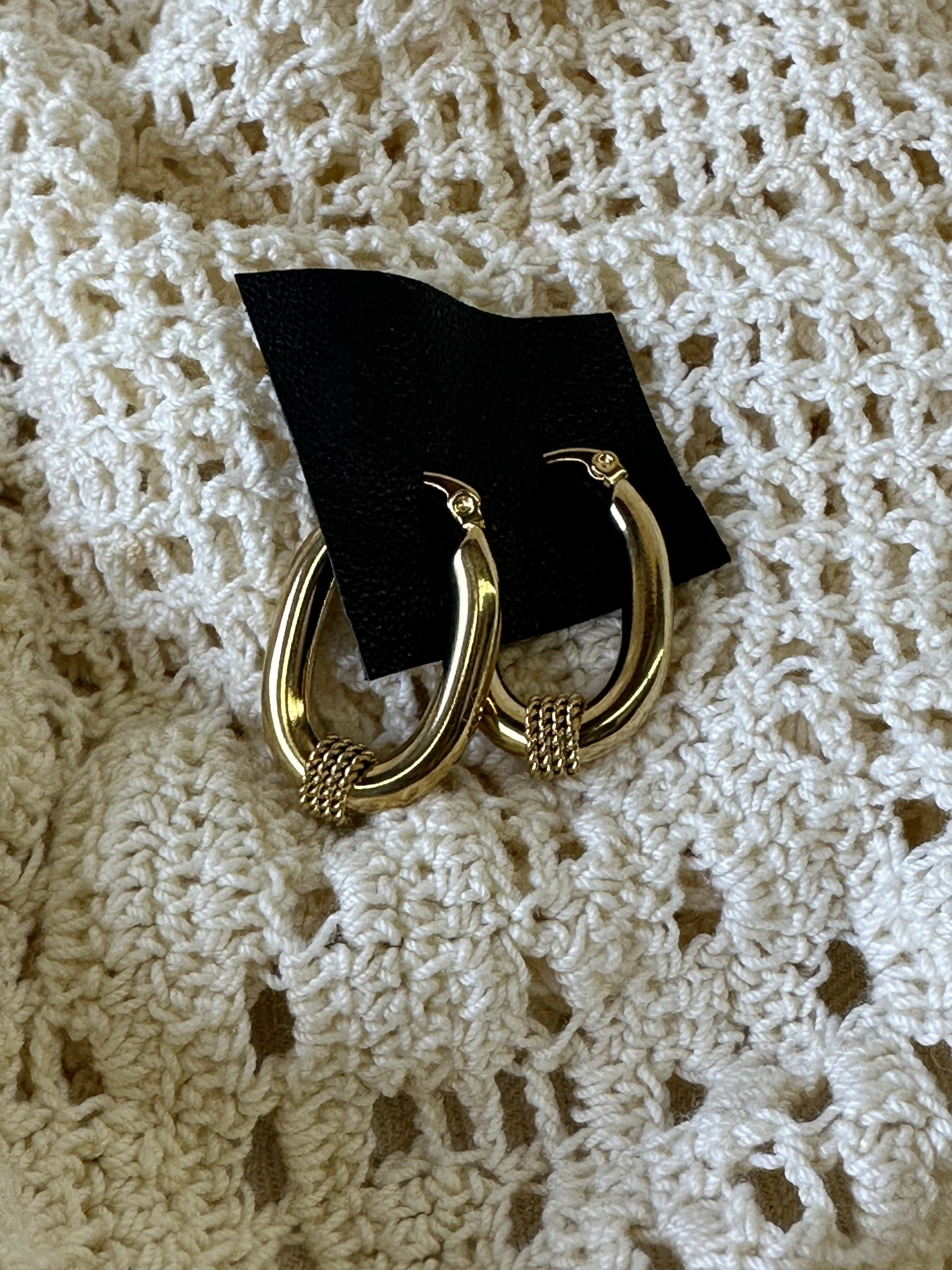 Nautical Thick Oval Hoops 18K Gold Electroplated on Brass