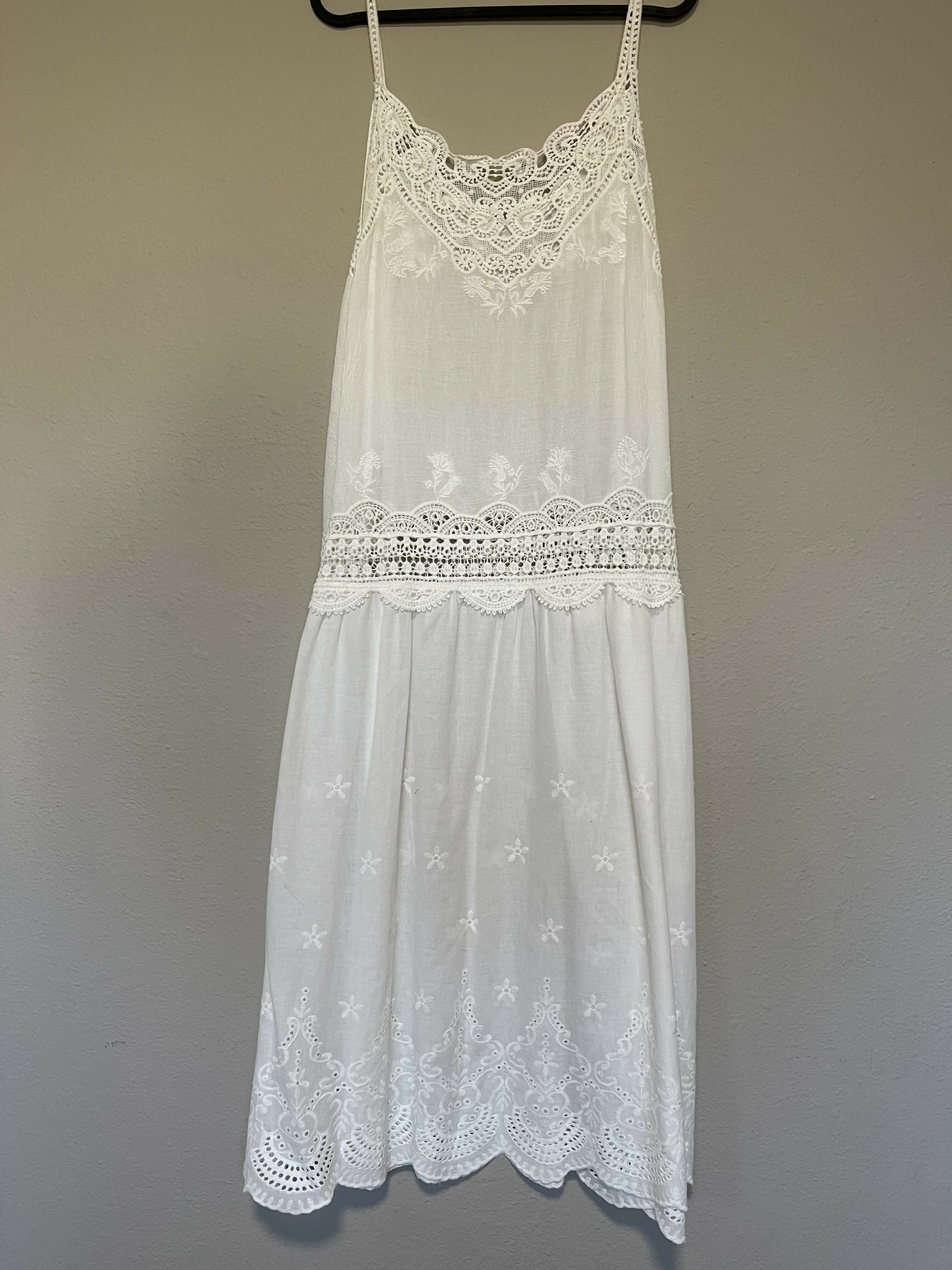 Super Soft 100% Pure Cotton Breathable Embroidered Camisole Dress White