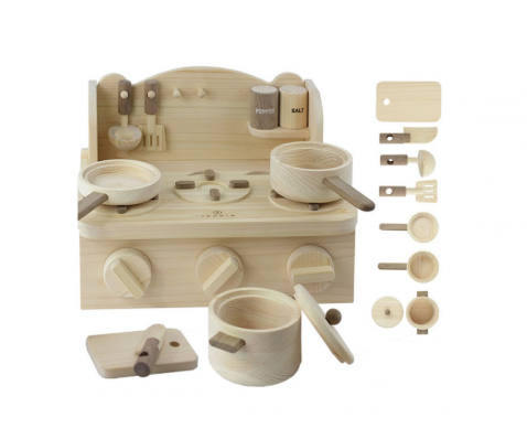 IKONIH Natural Wood Kids Kitchen Set