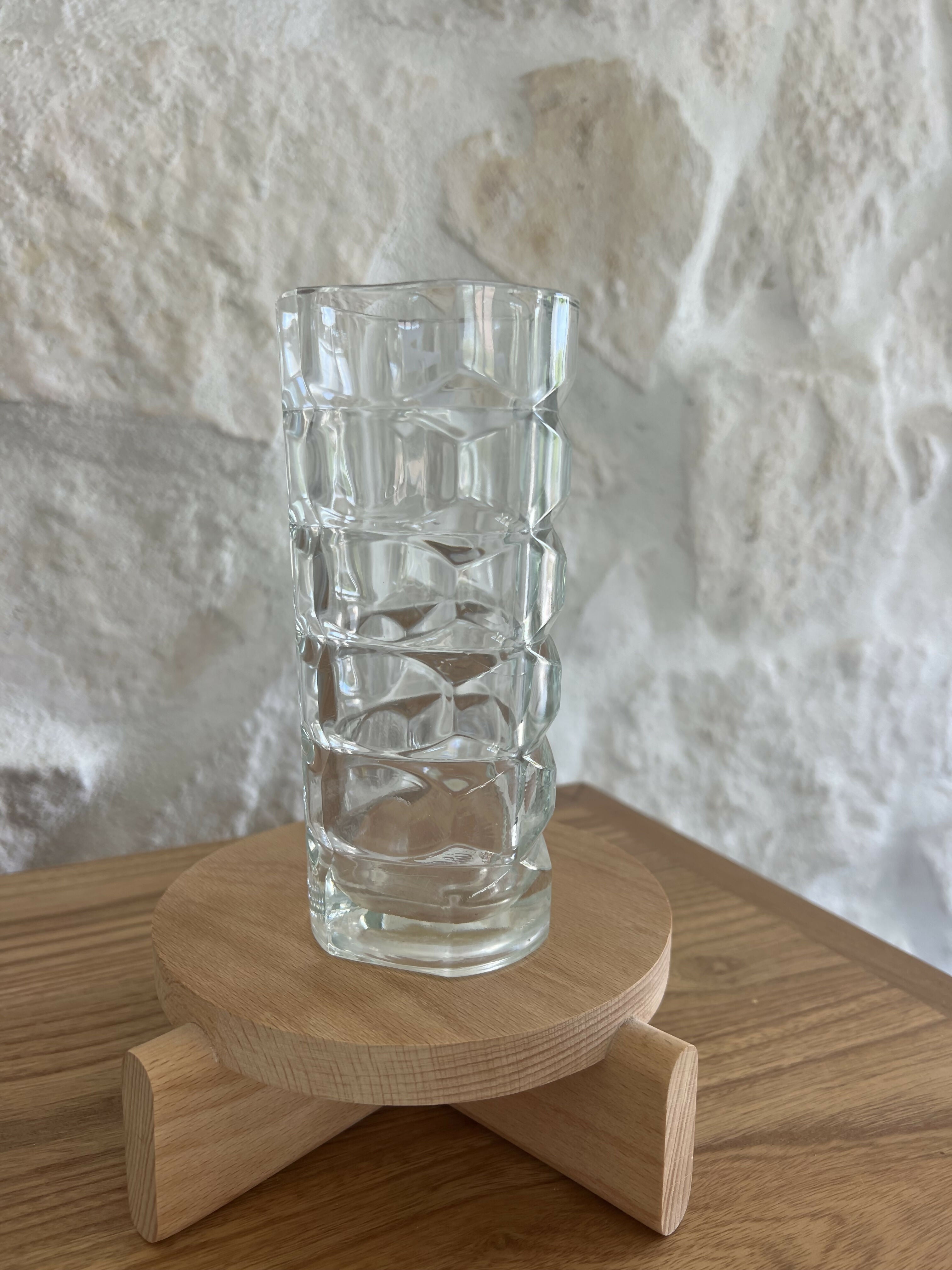 70s French Geometric Pressed Glass Vase