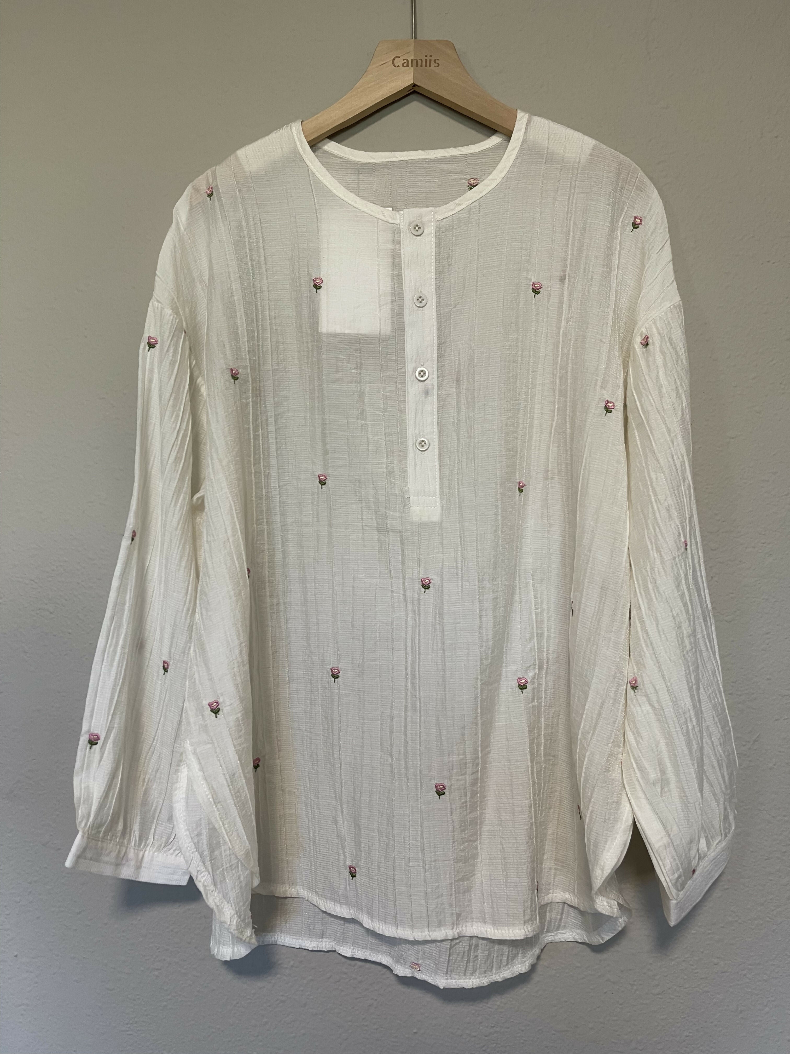 Embroidered Lantern Sleeve Shirt