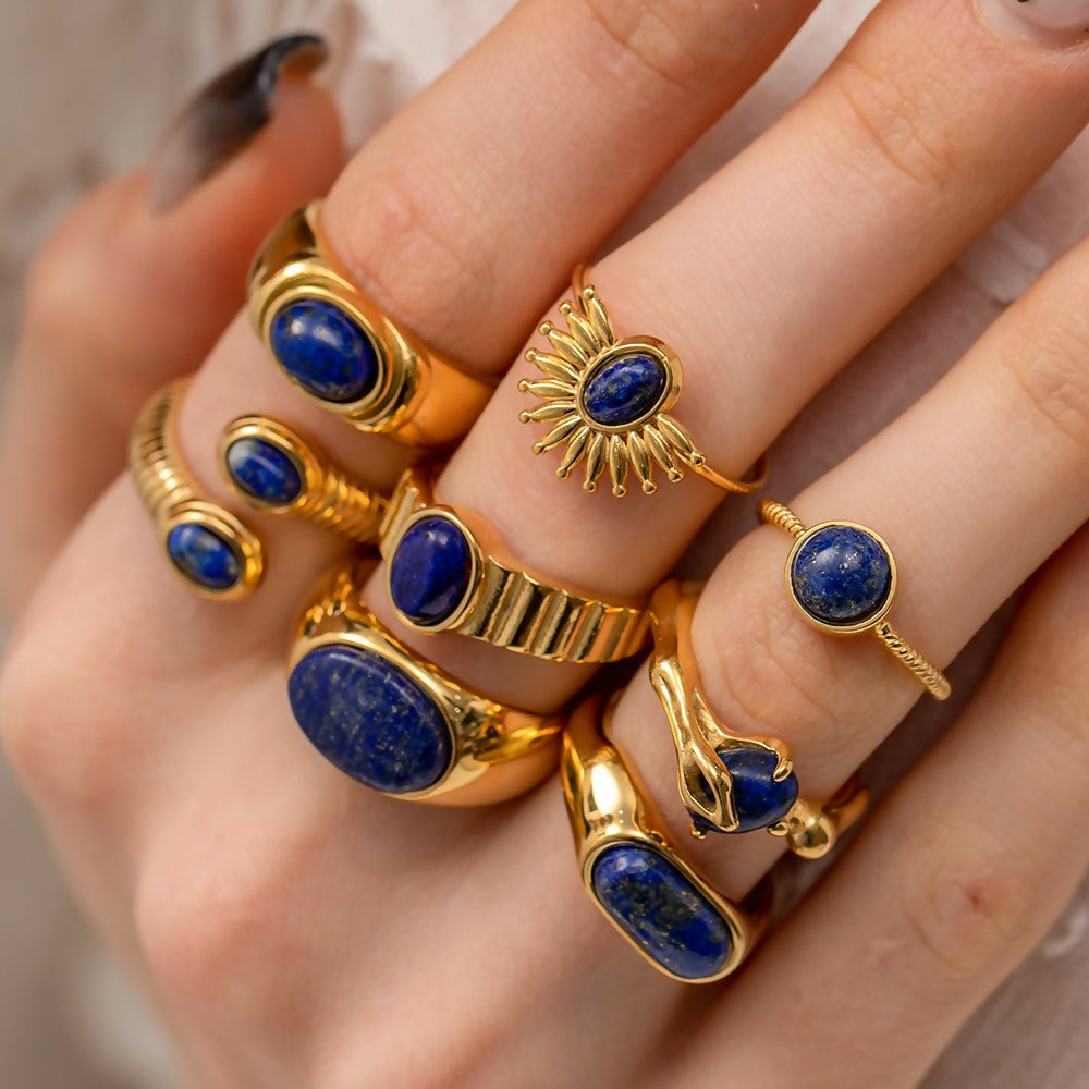 18K Gold-Plated adjustable ring set with Lazurite #44