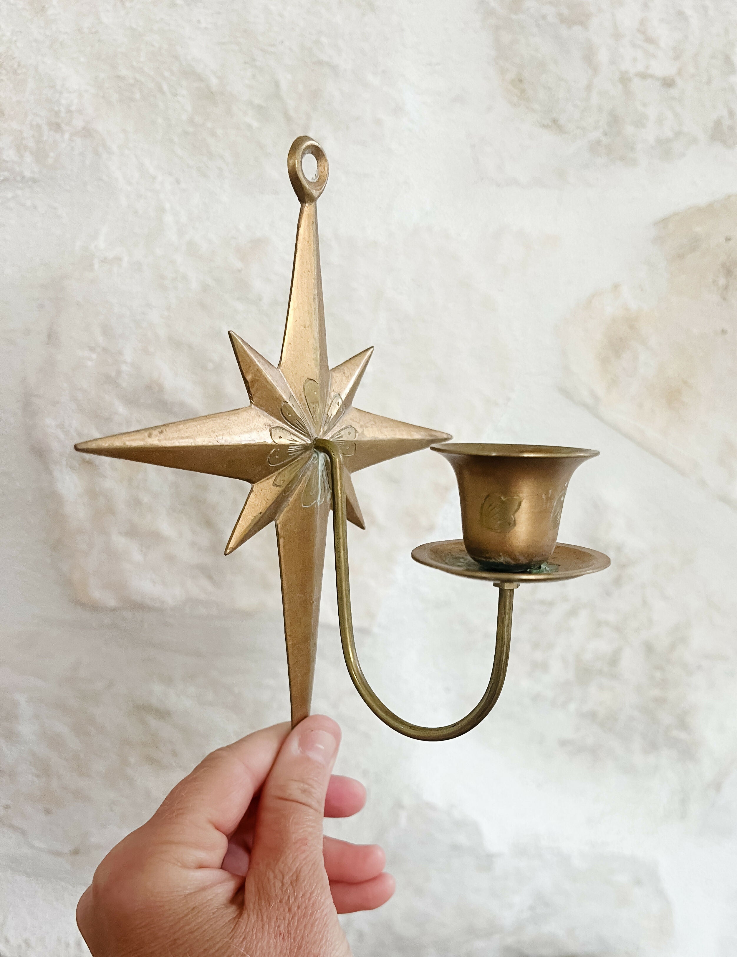 MCM Starburst Sputnik Brass Wall Sconce Candle Holder