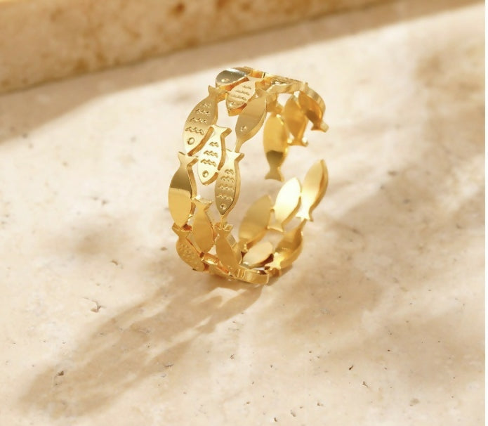 18K Gold-plated adjustable Ring Shoal of Fish #49