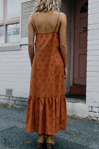 Maple Brown Embroidered Maxi Dress