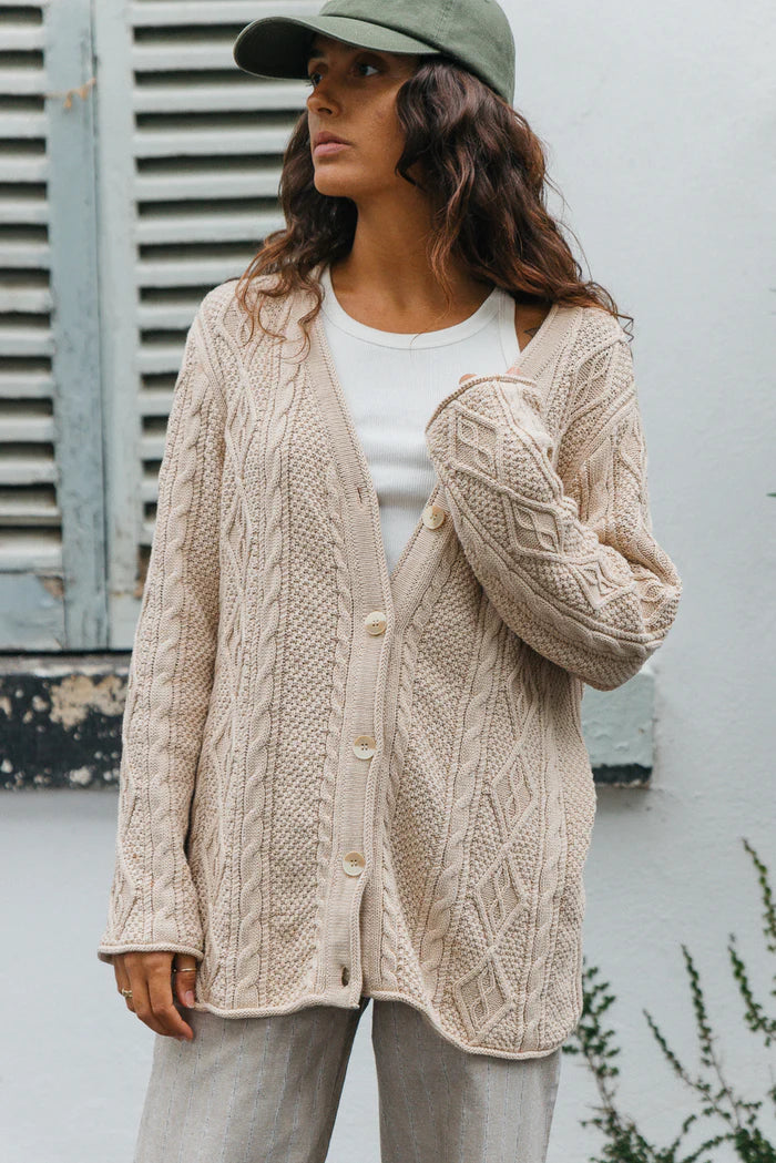 Cohen Unisex Cable Knit Cardigan - Beige