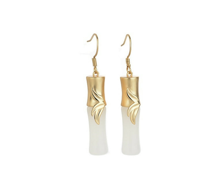 White Jade Earrings in Bamboo Shape #39