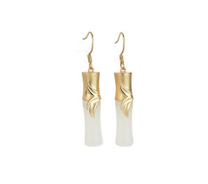 White Jade Earrings in Bamboo Shape #39