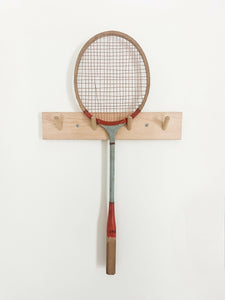 Vintage Badminton Racket, Turquoise/Red