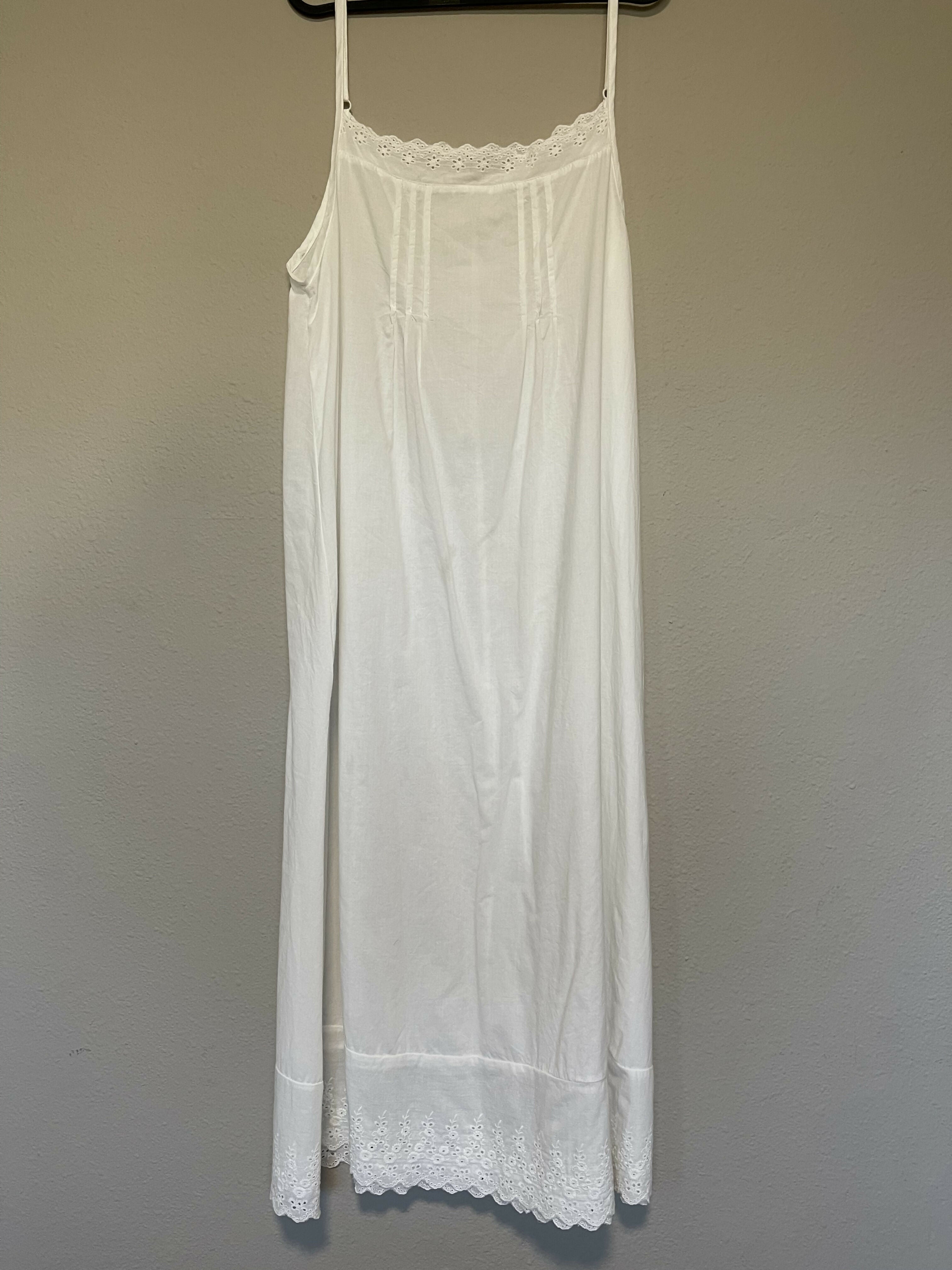 Super Soft 100% Pure Cotton Breathable Embroidered Camisole Dress White