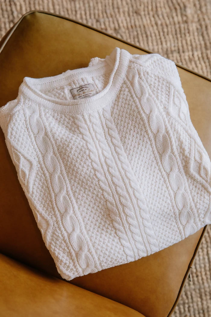 Rory Unisex Cable Knit Sweater - Antique White – HAUS of TRADE Rory Unisex Cable Knit Sweater - Antique White – HAUS of TRADE