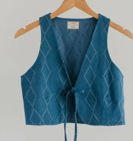 indigo denim tie vest