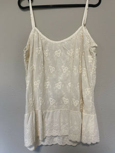 100% Cloud-Soft and Breathable Pure Cotton Embroidered Spaghetti-Strap Cami Top Cream