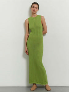 Sleeveless Open-Knit Midi Dress. Grass green