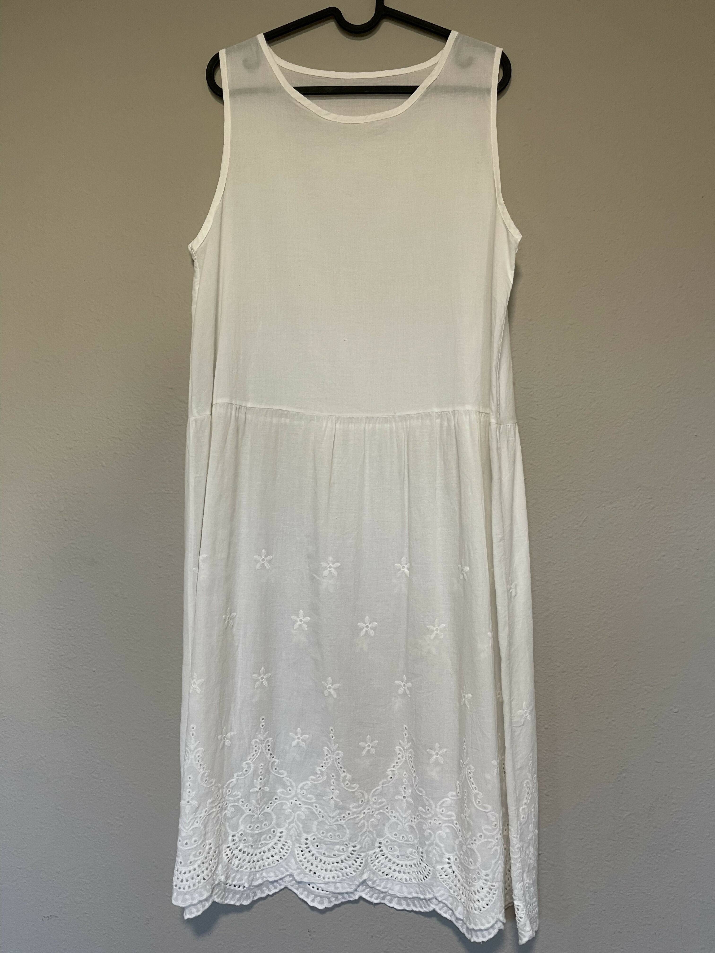 100% Cloud-Soft and Breathable Pure Cotton Embroidered Sleeveless Dress Cream