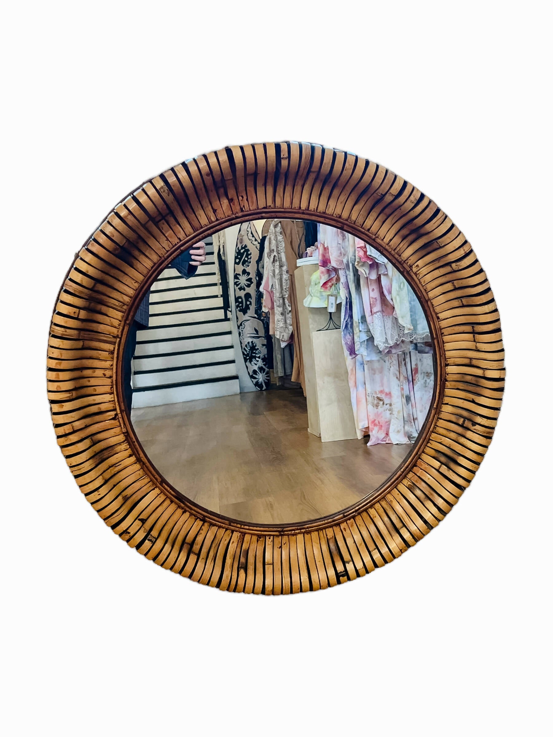 Vintage Bamboo Rattan Round Mirror
