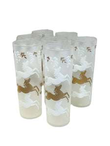 MCM Libbey Cavalcade Frosted Collins Glasses, set of 7