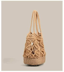 Macrame Bag with Wooden Woven Base #21