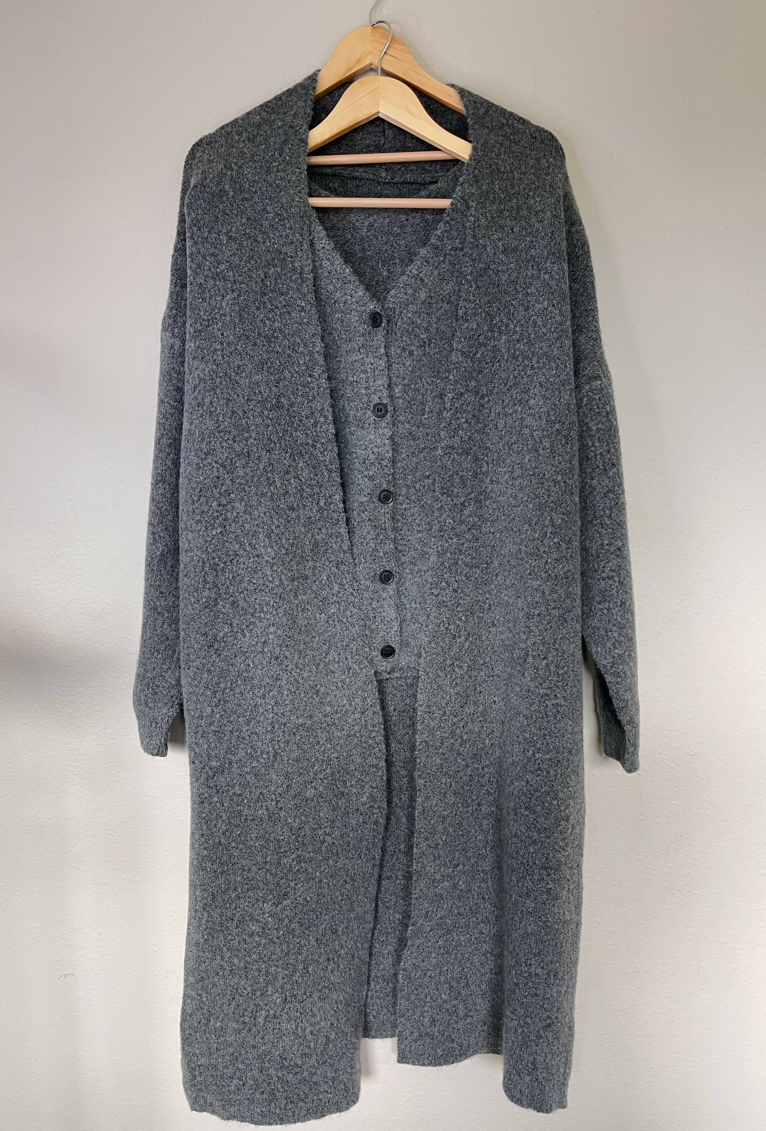 Soft Knitted Suit, Sweater Vest with Long Cardigan (Heather Grey)