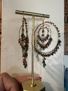 MP handmade Gold Plated Czechoslovakian beaded Earrings 3 hoop multi color