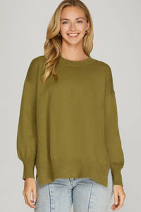 Balloon Sleeves Sweater in Olive