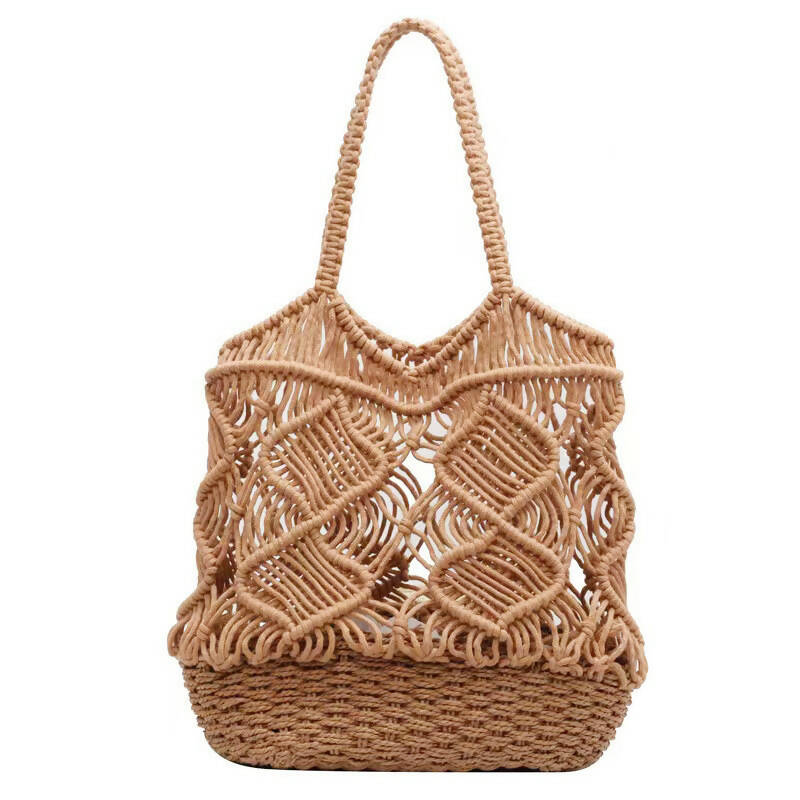 Macrame Bag with Wooden Woven Base #21