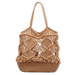 Macrame Bag with Wooden Woven Base #21