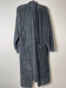 Faux Fur Long Hooded Cardigan(Gery)