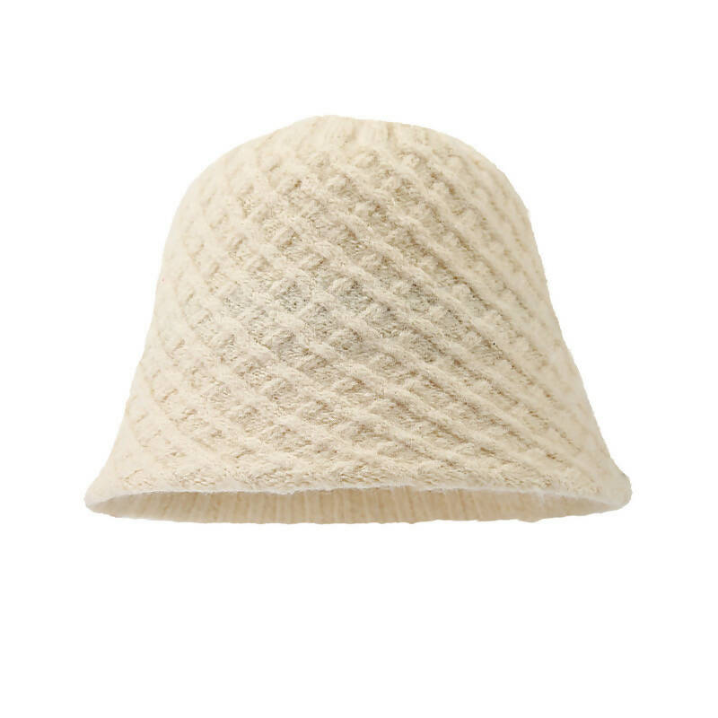 Merino Wool Blend Cable Bucket Hat(cream）