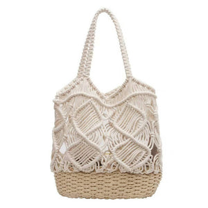 Macrame Bag with Wooden Woven Base #22