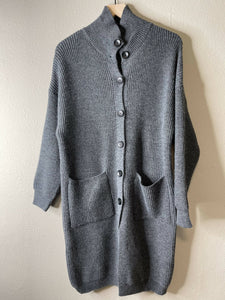 Long Buttoned Knit Cardigan Coat (Gery)
