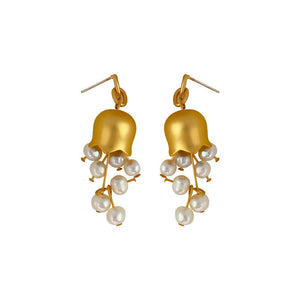 Bush lily-shaped 18K Gold-plated Earrings with Natural Freshwater Pearls Pendant #1