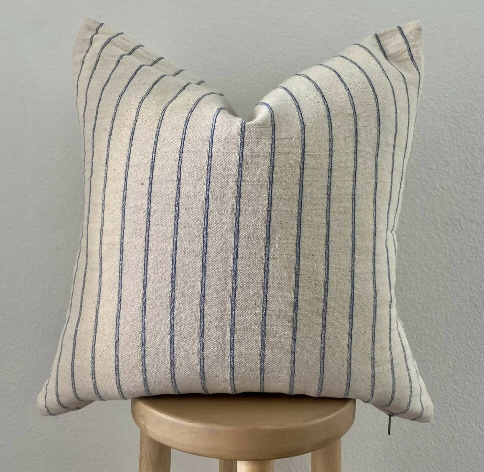 Natural Blue Striped Pillow
