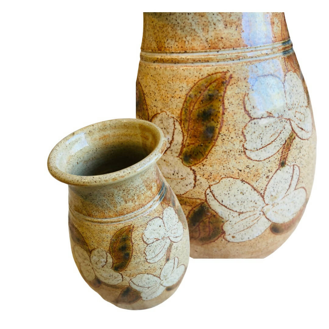 Hand Thrown Vintage Ceramic Studio Pottery Vase (White Flowers)