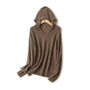 100% Wool Hoodie Sweater Seamless Knitting Technology (coffee)