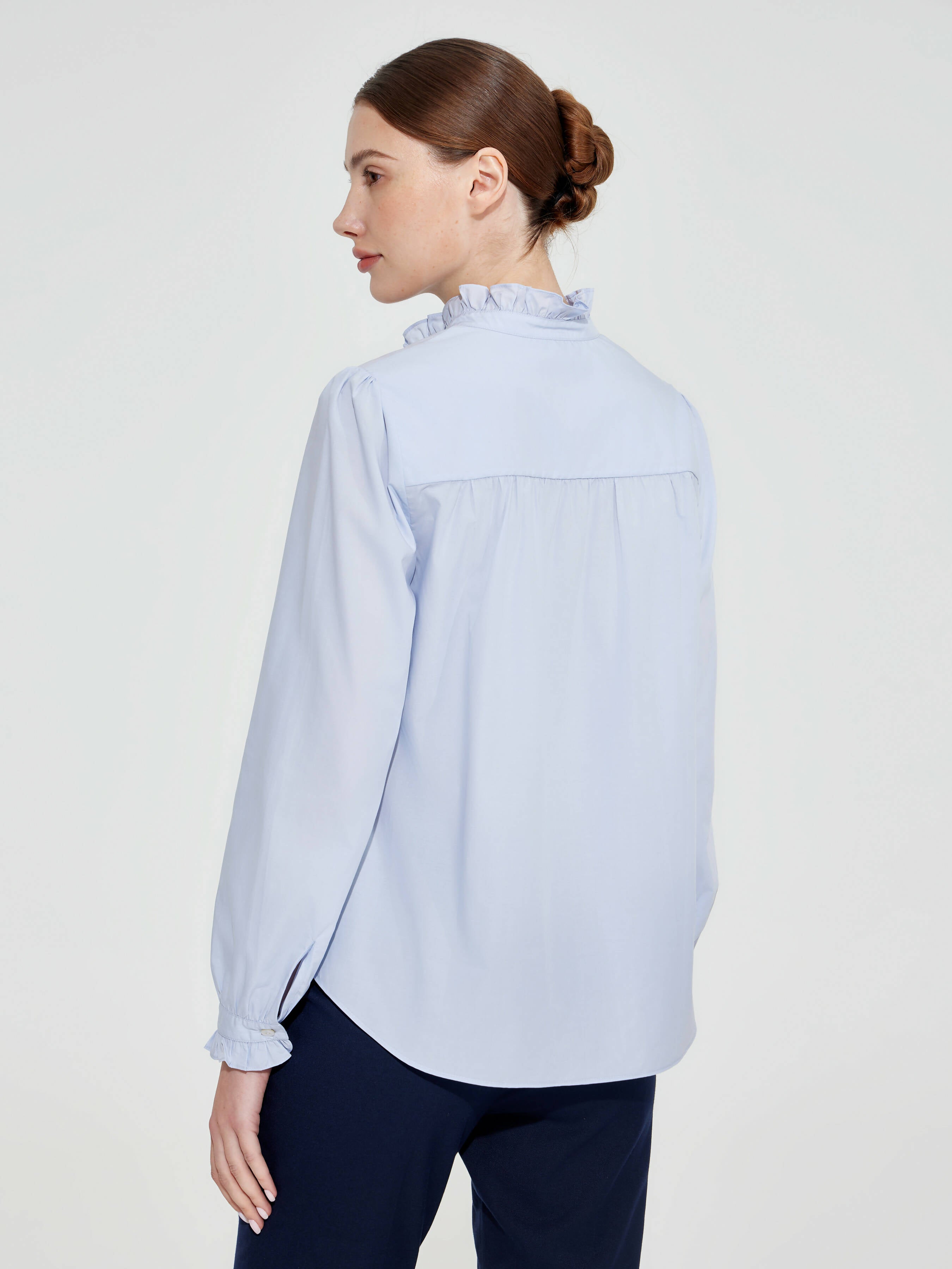 Ruffle Button Top Shirt Maldives Blue