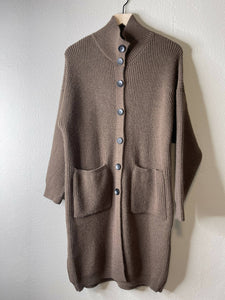 Long Buttoned Knit Cardigan Coat(Coffee)