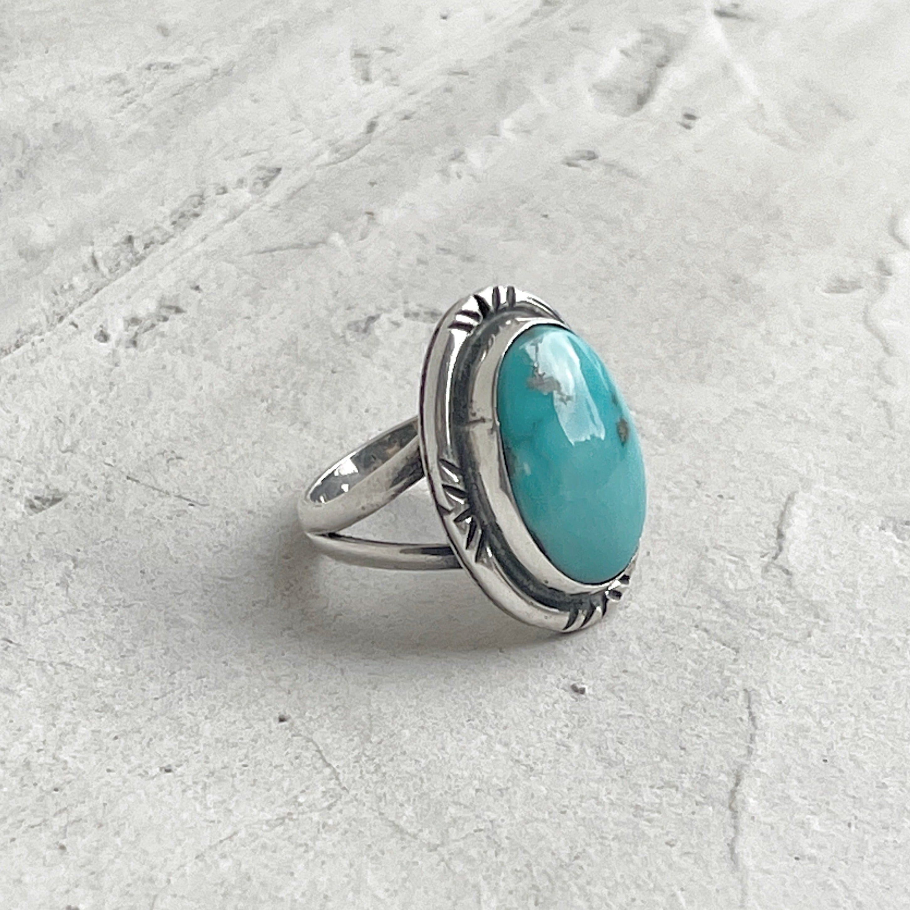 Oval Handcrafted 980 Silver Turquoise Ring