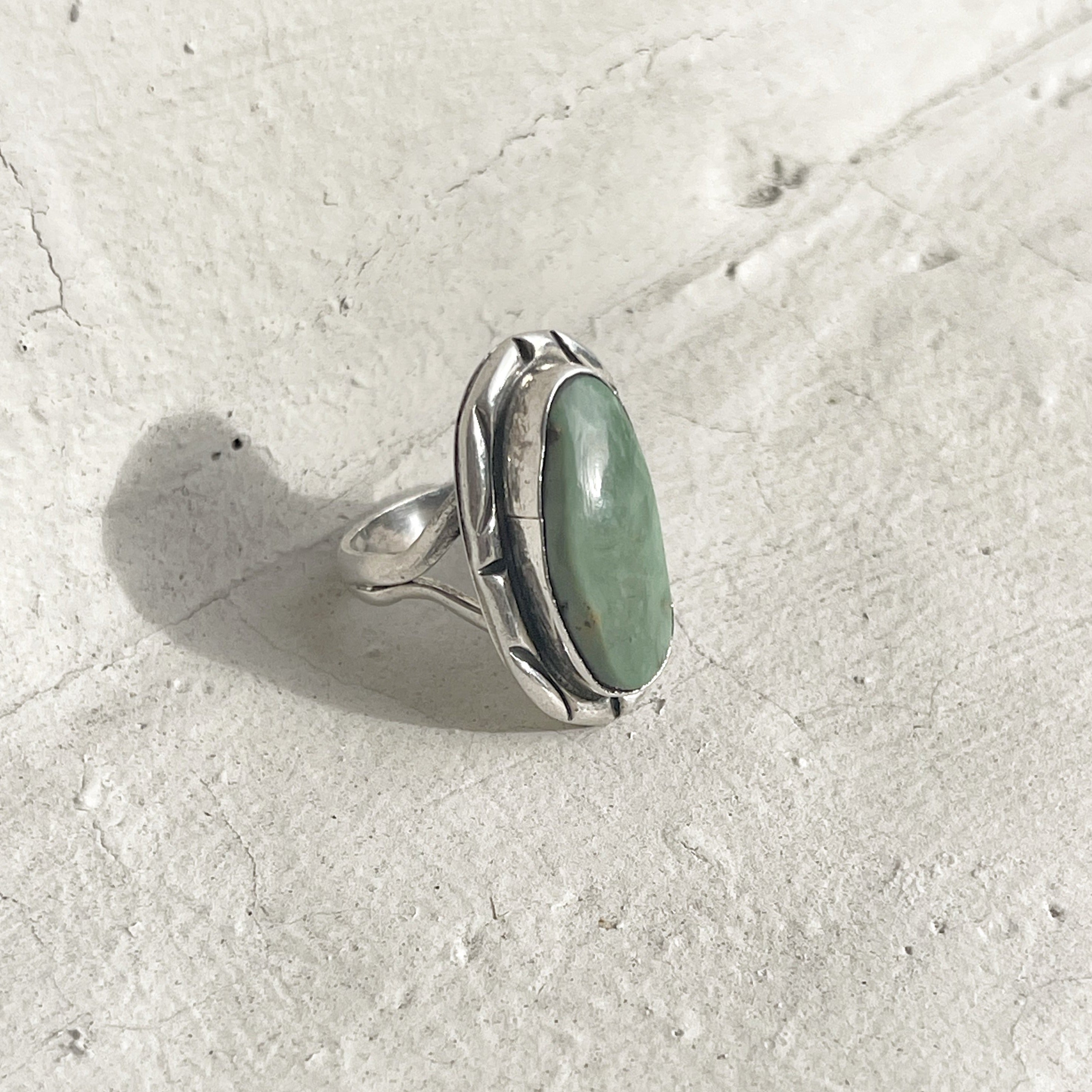 Oblong Handcrafted 980 Silver Turquoise Ring