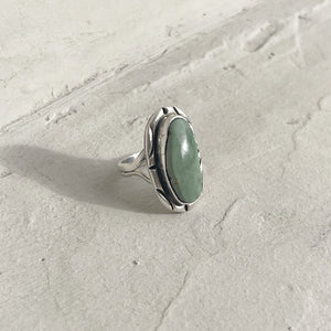 Oblong Handcrafted 980 Silver Turquoise Ring